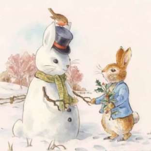 手绘 兔子 雪人