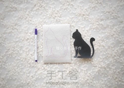 黑猫-羊毛毡绣画 第2步