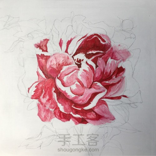 花开富贵 手绘油画 第6步