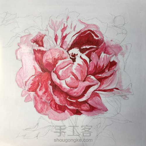 花开富贵 手绘油画 第7步