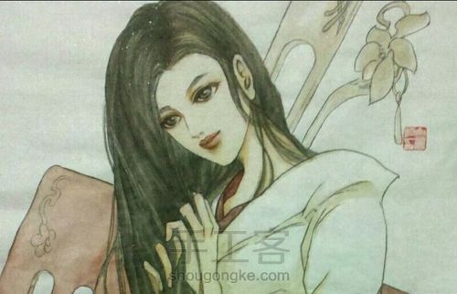 仕女图工笔画水墨画卡通画手绘 第1步