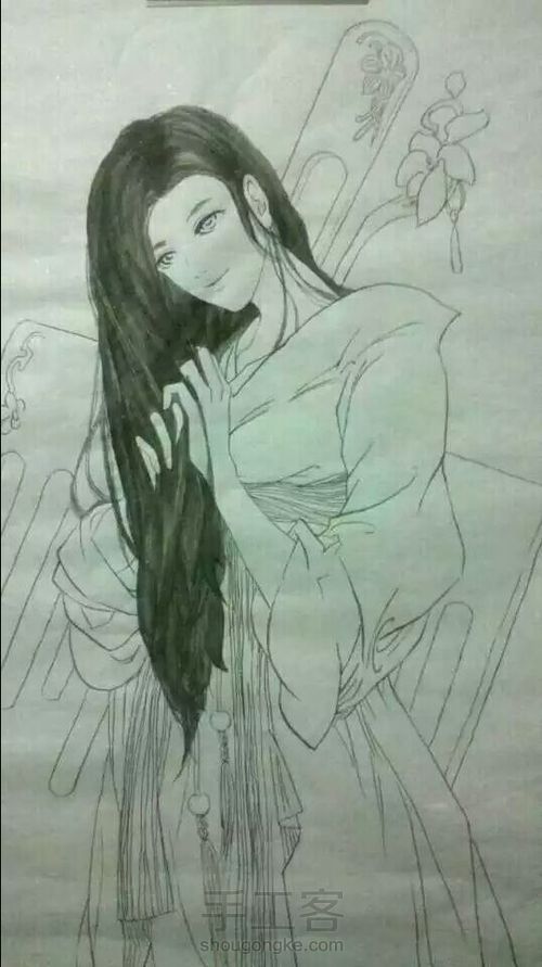 仕女图工笔画水墨画卡通画手绘 第3步