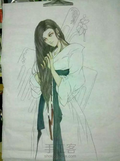 仕女图工笔画水墨画卡通画手绘 第4步