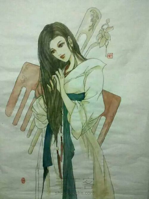 仕女图工笔画水墨画卡通画手绘 第5步