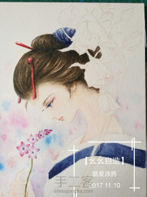 【幺幺自造】画个美人顺便试试梵高40色 第34步