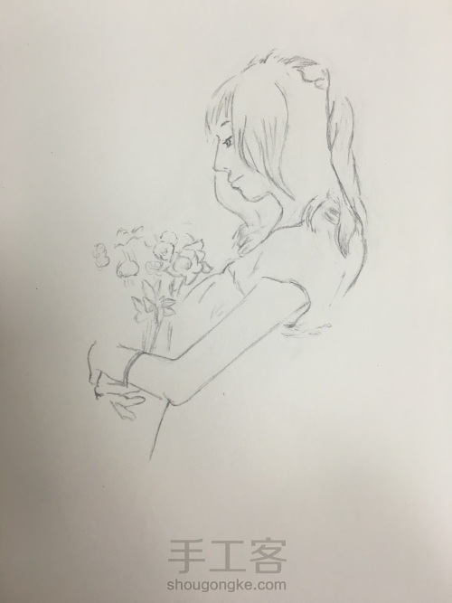 女孩与鲜花彩铅手绘 第1步