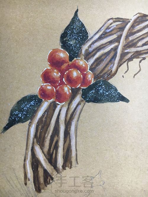 森系圣诞花环的水彩做法 第6步