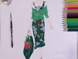 时尚手绘步骤/DG 绿色印花连衣裙