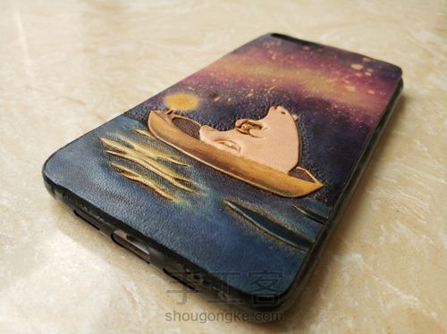 星空染色皮雕《爱的小熊》手机壳 第12步