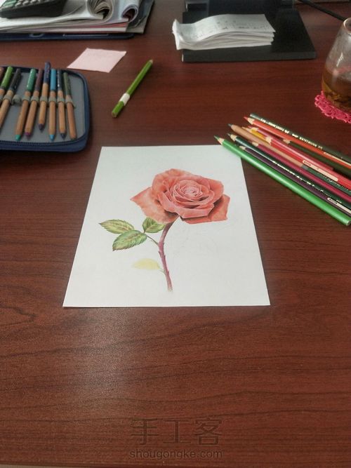 彩铅玫瑰 第8步