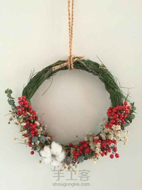 0元DIY圣诞花环，给自己的圣诞礼物。 第12步