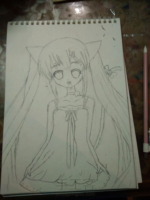 猫儿少女彩铅画(上) 第17步
