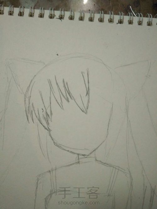 猫儿少女彩铅画(上) 第2步