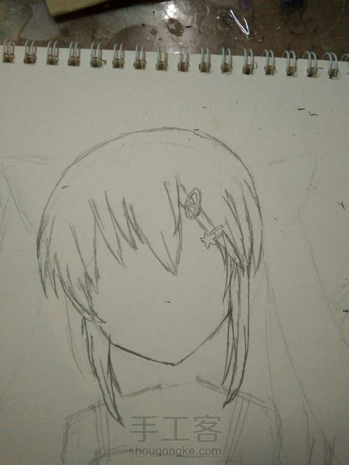 猫儿少女彩铅画(上) 第4步