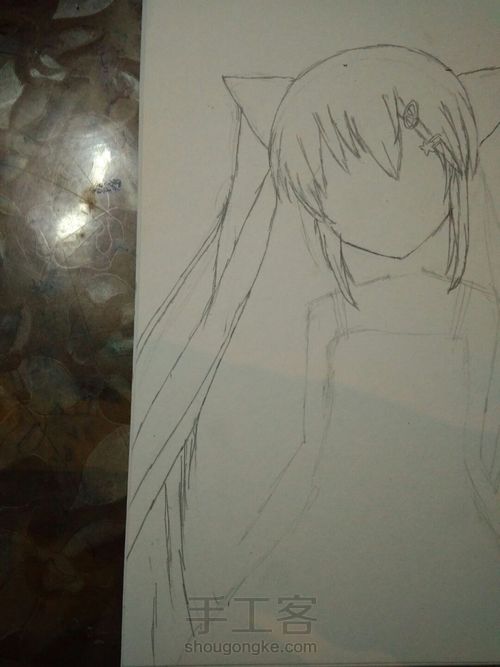 猫儿少女彩铅画(上) 第6步