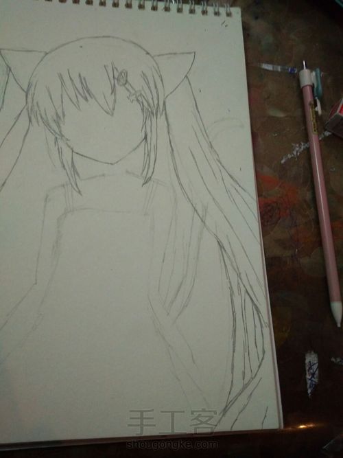 猫儿少女彩铅画(上) 第7步