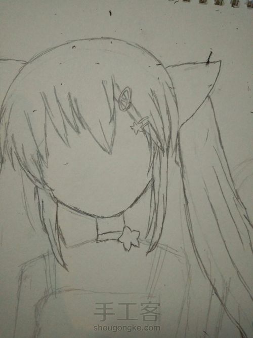 猫儿少女彩铅画(上) 第8步