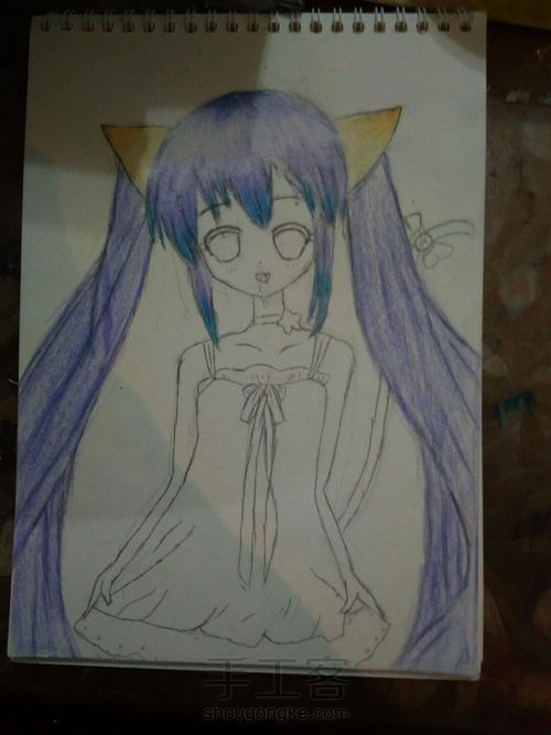 猫儿少女彩铅画(中)头发篇 第12步