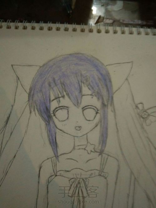 猫儿少女彩铅画(中)头发篇 第2步