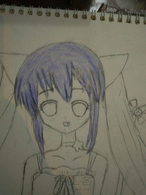 猫儿少女彩铅画(中)头发篇 第3步