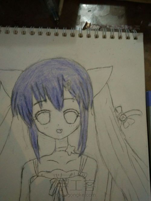 猫儿少女彩铅画(中)头发篇 第4步