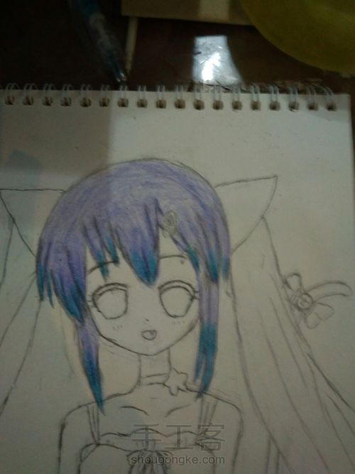 猫儿少女彩铅画(中)头发篇 第5步