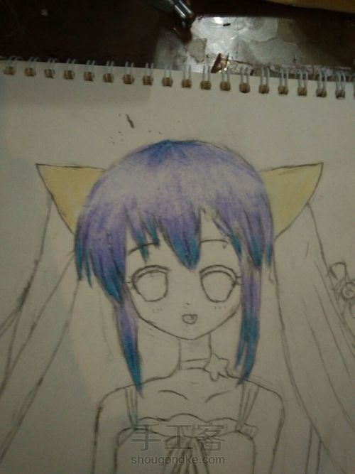 猫儿少女彩铅画(中)头发篇 第9步