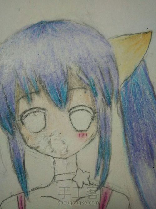 猫儿少女彩铅画(下) 第13步