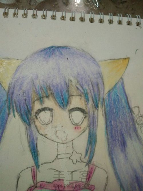 猫儿少女彩铅画(下) 第14步