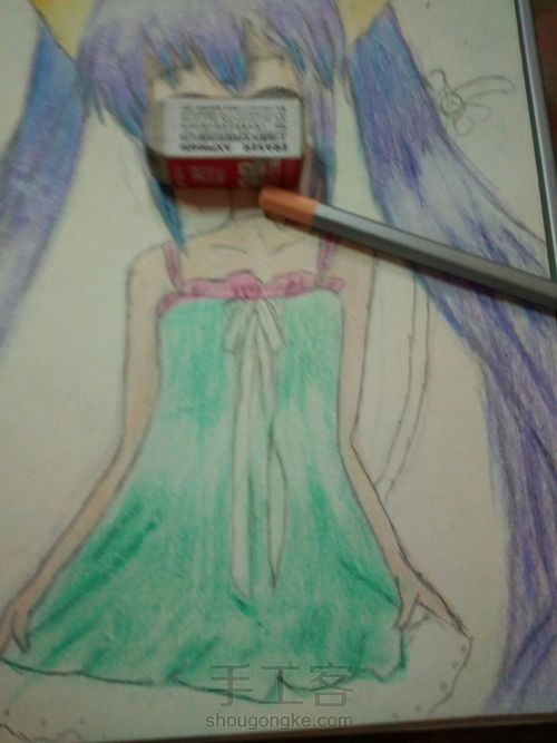 猫儿少女彩铅画(下) 第19步