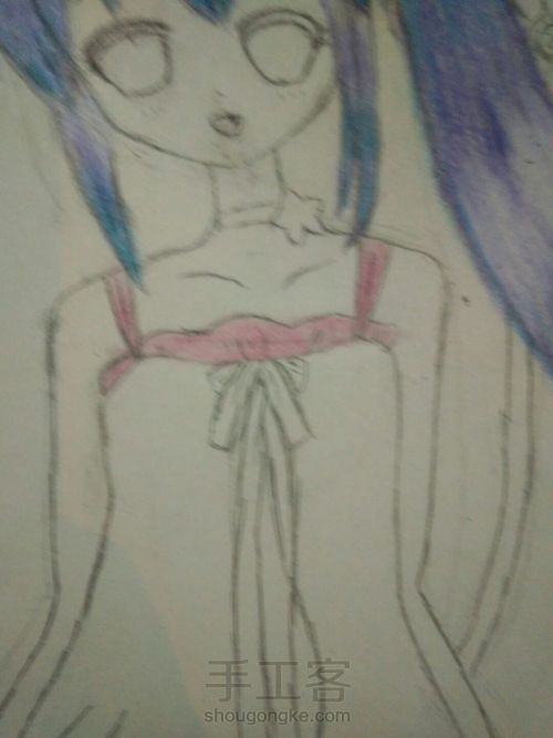 猫儿少女彩铅画(下) 第2步