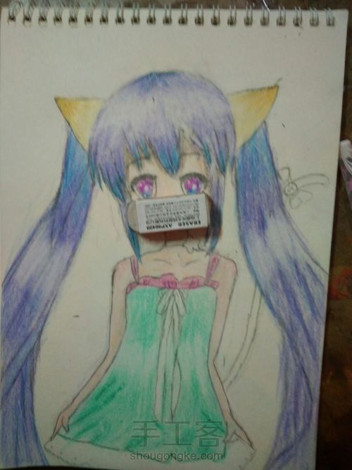 猫儿少女彩铅画(下) 第22步