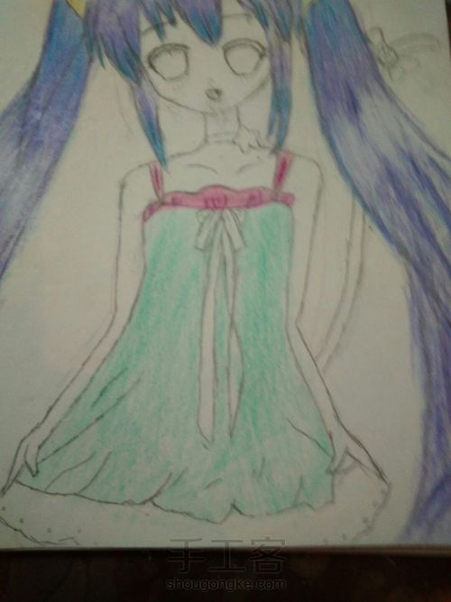 猫儿少女彩铅画(下) 第5步