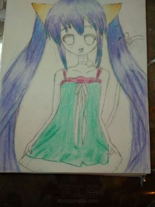 猫儿少女彩铅画(下) 第6步