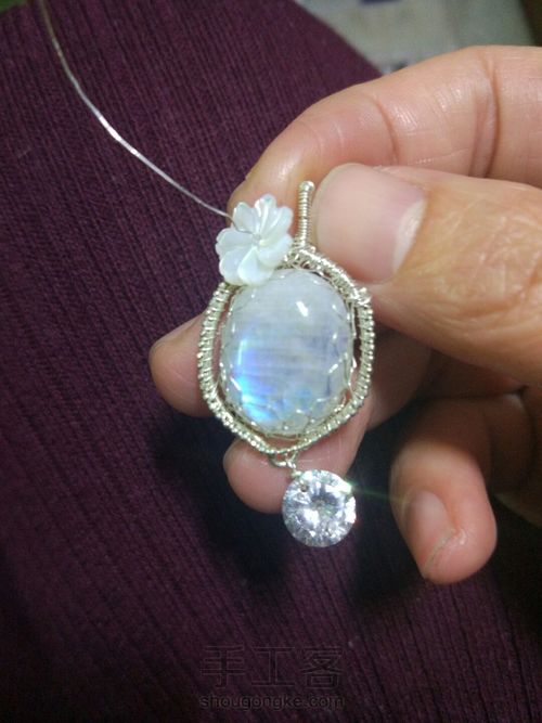 月光石银丝绕线翅膀吊坠 第4步
