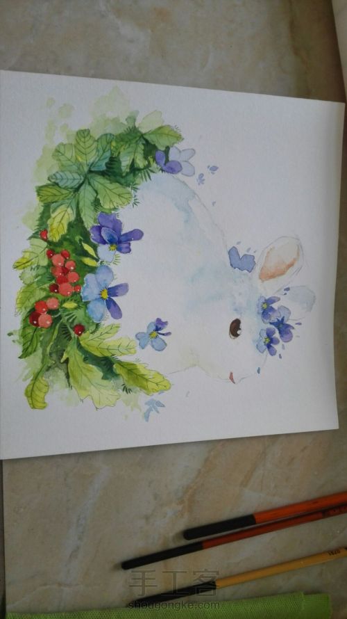 【临摹】手绘水彩小兔子装饰画 第10步