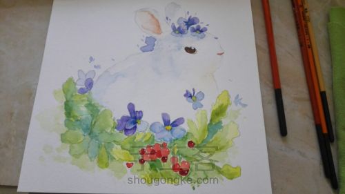 【临摹】手绘水彩小兔子装饰画 第9步