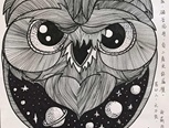 手绘点绘黑白猫头鹰
