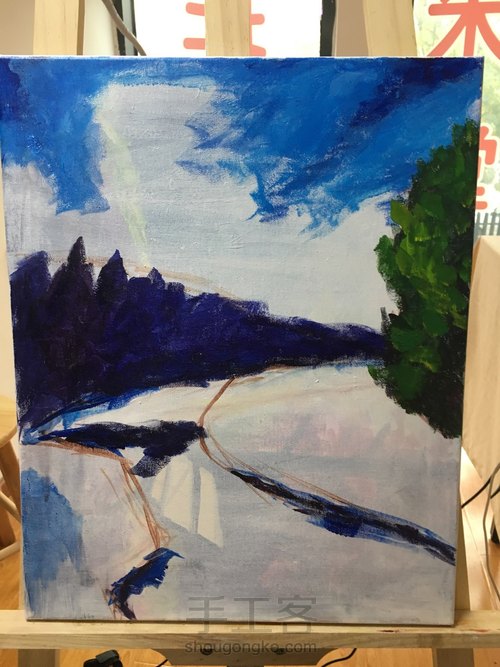 雪景树林丙烯画 第6步