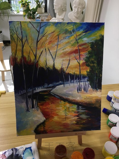 雪景树林丙烯画 第10步