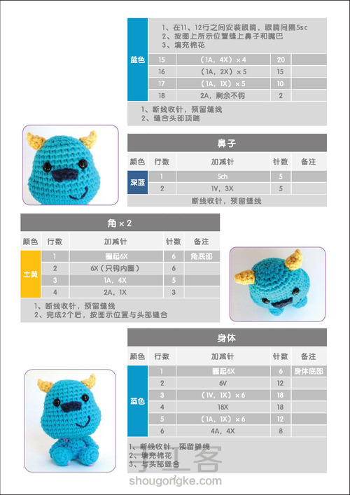 毛怪大眼仔钩编玩偶 猫咪酱编译版 第2步