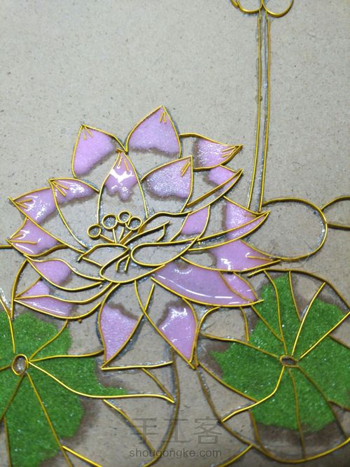 荷花--（金丝沙画）景泰蓝工艺画 第10步