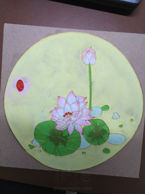 荷花--（金丝沙画）景泰蓝工艺画 第16步
