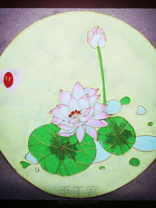 荷花--（金丝沙画）景泰蓝工艺画 第19步