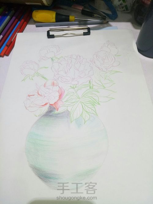 彩铅牡丹花 第2步