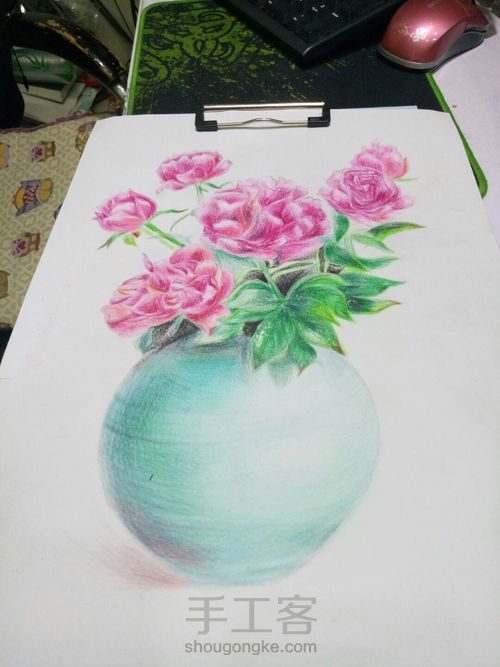 彩铅牡丹花 第4步