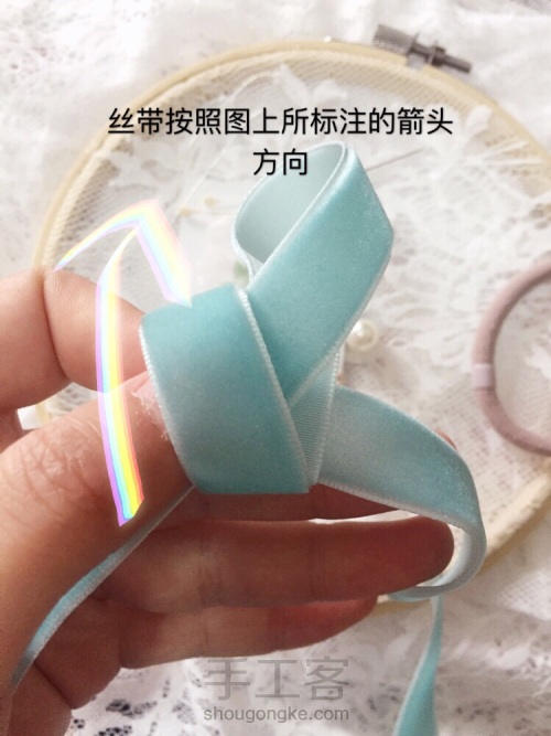 蒂芙尼蓝 蝴蝶结发圈 材料包／成品可购买 第2步