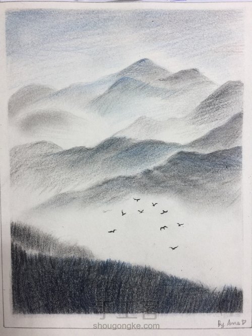 三只彩铅画一副“水墨画” 第4步