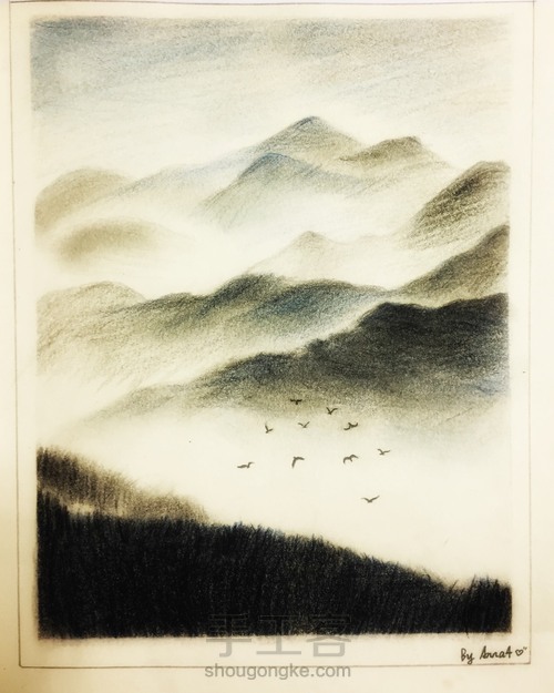 三只彩铅画一副“水墨画” 第5步