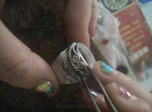 分享DIY手工银戒指和卡子镶嵌过程 第5步
